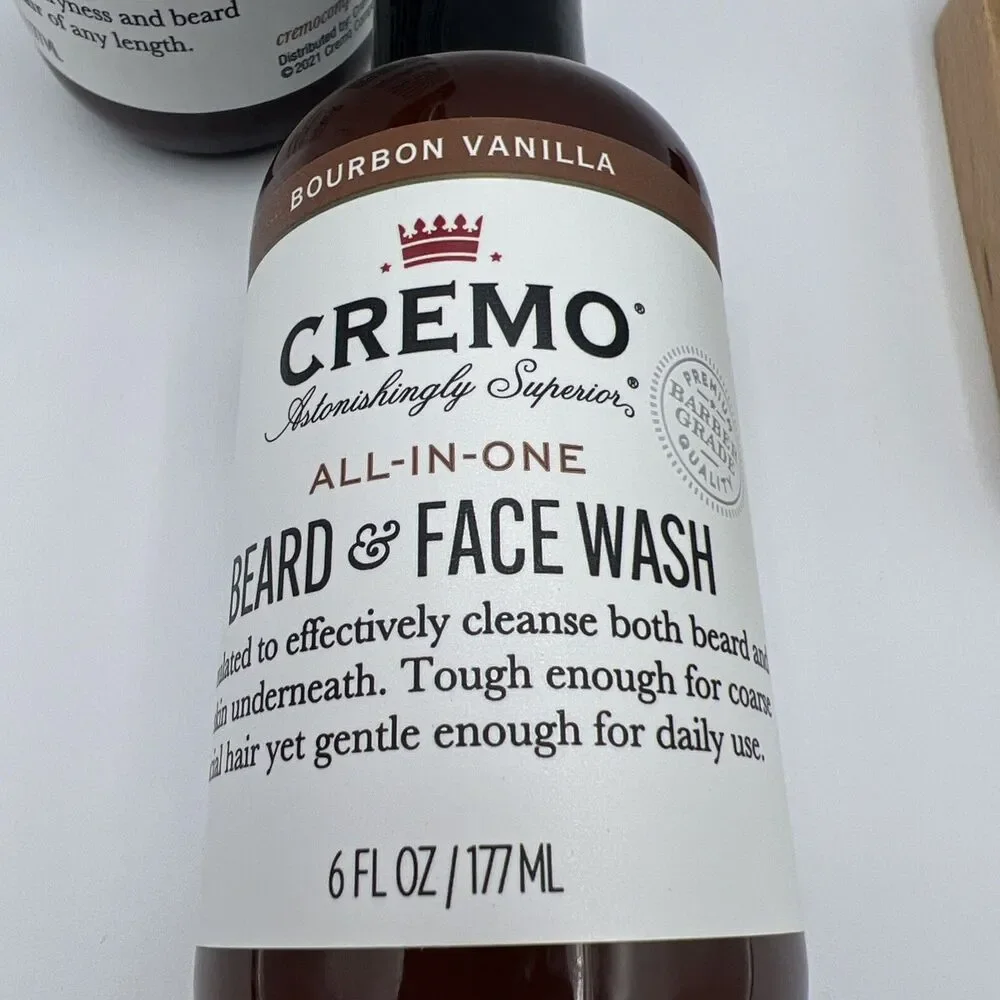 Cremo All In One Beard & Face Wash, And Beard & Scruff Softener Bourbon Vanilla